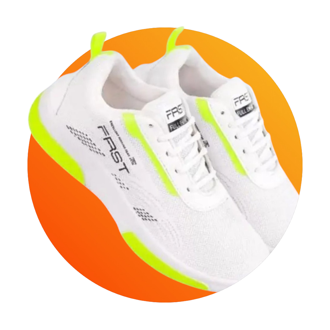 First Men's Stylish Sports Shoes – White & Neon Green